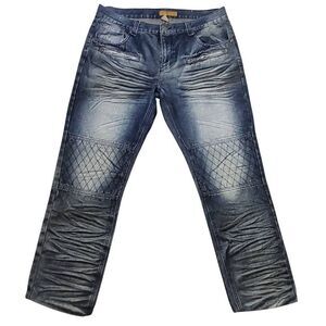 1738 Dynasty Jeans Men's 36×28 Dark Wash Distressed Straight Leg Denim Jeans